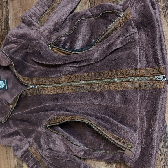 KUHL Moto Vation Full Zip Dark Brown Sherpa Fleece Brown Leather Jacket Small - Picture 9 of 11